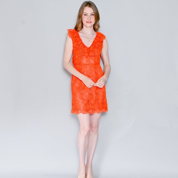 MIU MIU Resort Heart Lace Orange Mini Dress EUC sz 38 - Picture 5 of 9